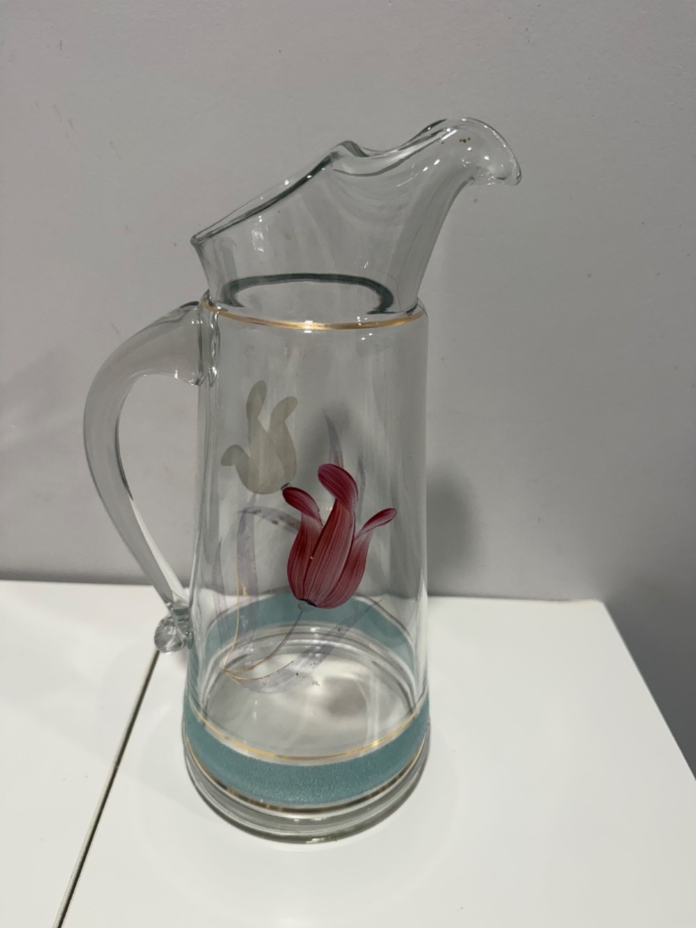 Vintage 1950s Bartlett Collins Hand Painted Tulip Ice Lip Pitcher - Pink & White - Picture 5 of 6